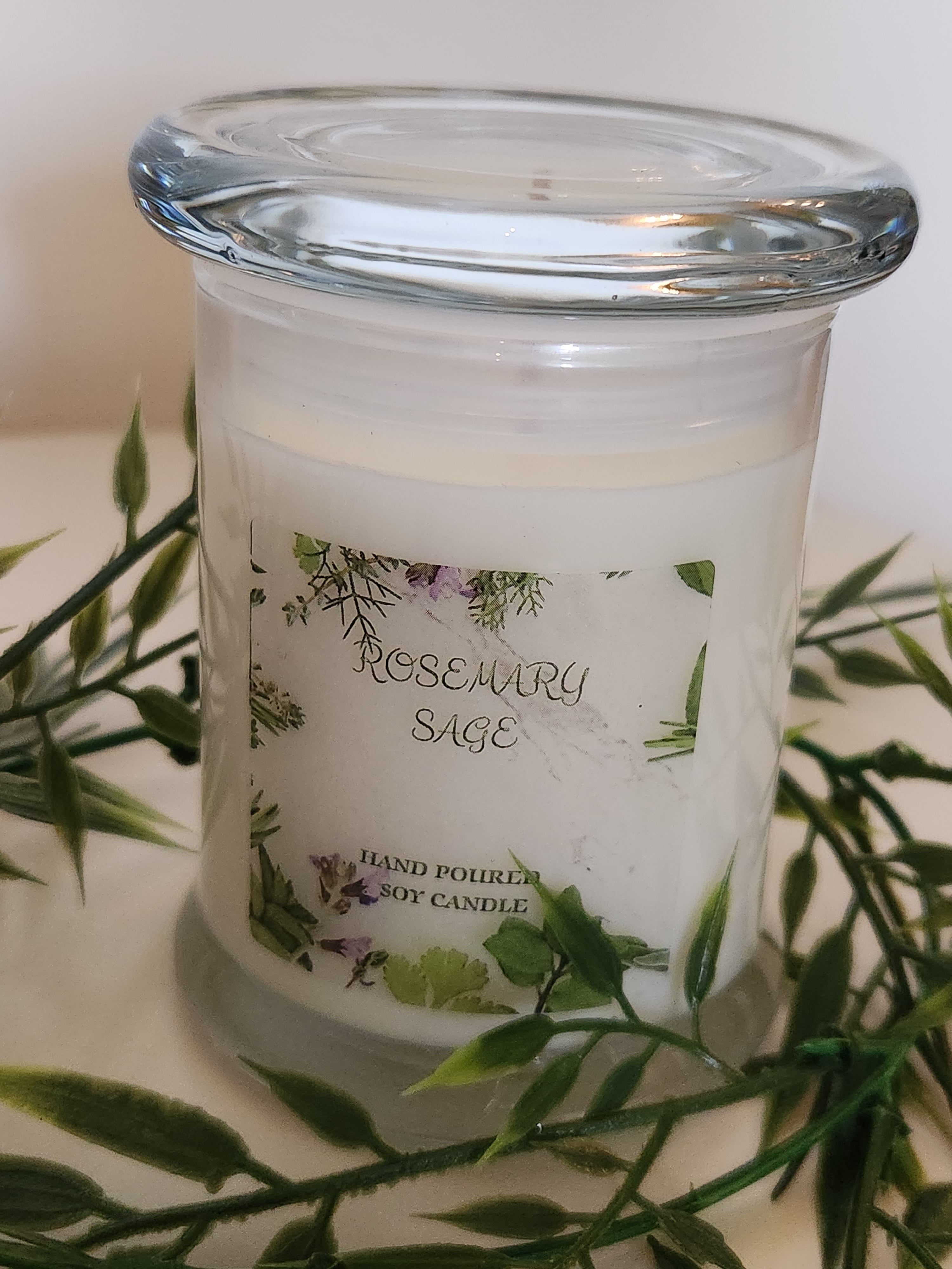 Rosemary Sage Scented Soy Candle in Glass Jar