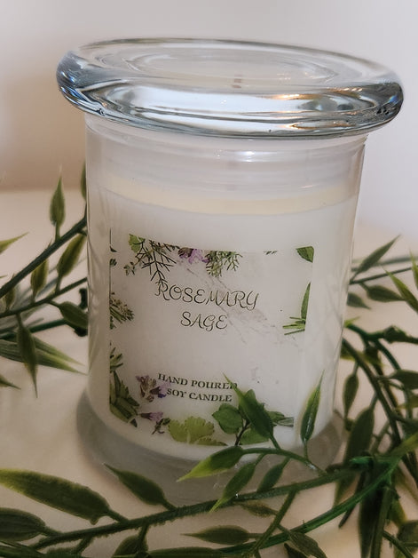 Rosemary Sage Scented Soy Candle in Glass Jar