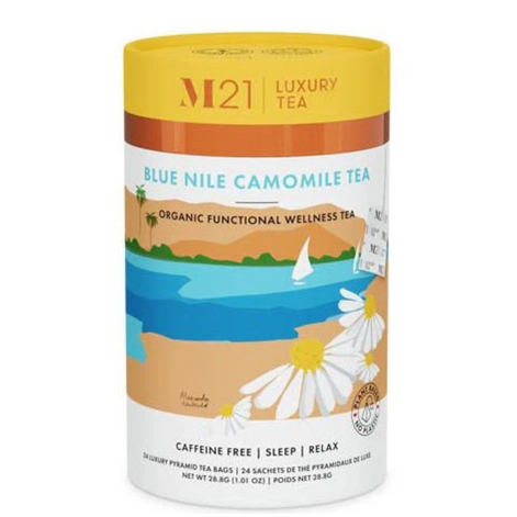 M21 Organic Blue Nile Camomile Tea Bags 24 Pack Caffeine-Free Herbal Tea for Relaxation and Daily Wellness